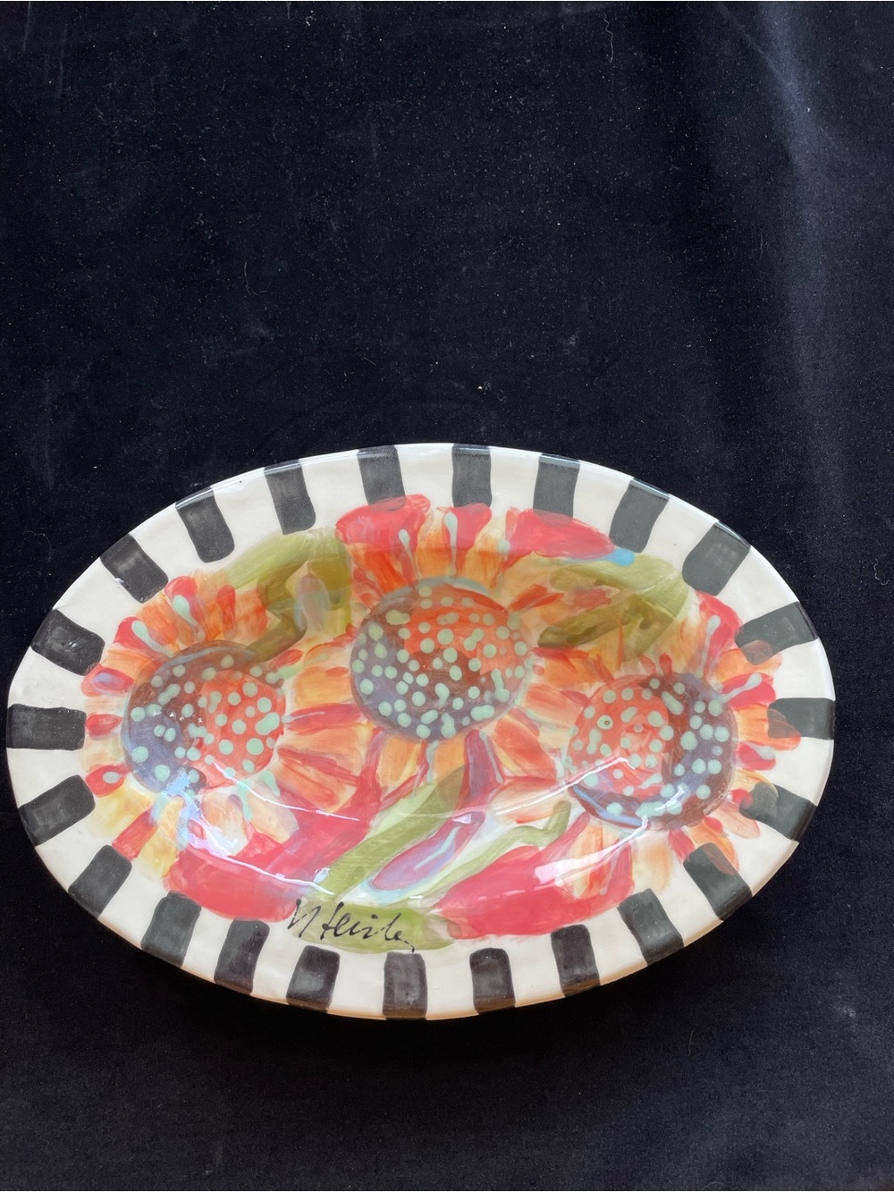 Handmade Ceramic Serving Tray “ Sunflowers On  Salsa“12”x8”  Original Design
